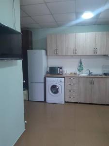 a kitchen with a refrigerator and a washing machine at Wonderful_place_for 2 persons in Tbilisi City