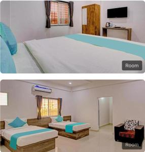 a bedroom with two beds and a room with a tv at Eon IT Park Corporate Hotel in Pune