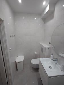 uma casa de banho branca com um WC e um lavatório em Apartament Solskiego em Mielec