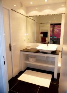 a bathroom with a sink and a mirror at Appartement Monplaisir Part Dieu in Lyon