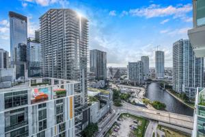 an aerial view of a city with tall buildings at Luxury 2 Bedroom Loft Brickell-WaterViews in Miami