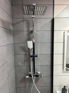 La salle de bains est pourvue d'une douche avec un tuyau. dans l'établissement Apt Évreux 900m de la gare, à Évreux