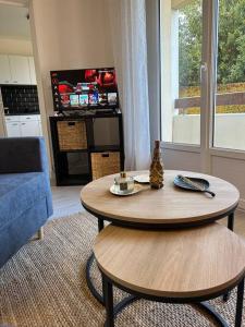 sala de estar con mesa y TV en Apt Évreux 900m de la gare en Évreux