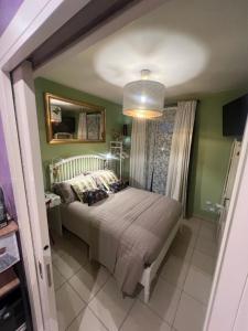 - une chambre avec un lit dans une pièce aux murs verts dans l'établissement B&B casa Belvedere, à Tezze sul Brenta