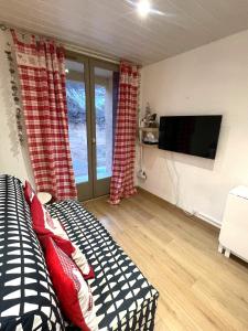 a living room with a bed and a flat screen tv at Appartement Puy-Saint-Vincent in Puy-Saint-Vincent