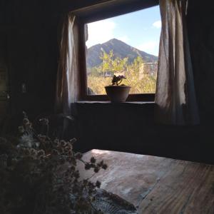 una ventana con una maceta en una habitación en Refugio de Montaña "Casa Chakana " en Luján de Cuyo