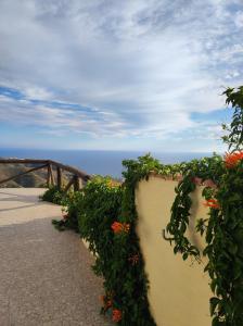 a wall covered in flowers with the ocean in the background at Cortijo Mirador de Almuñecar in Taramay