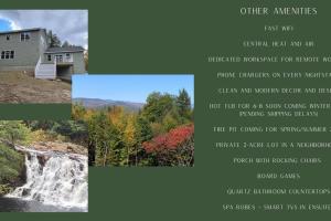 a collage of photos of a house and a waterfall at Luxurious 5BR w/ Hot Tub, Close to Loon Mountain in Campton
