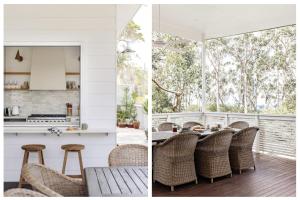 uma cozinha e uma sala de jantar com mesa e cadeiras em Ocean At Bendalong em Manyana