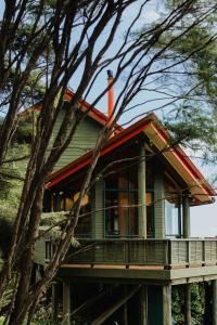 una casa verde con un arancione di Buffalo Lodge a Coromandel