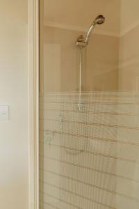 a shower with a shower head in a bathroom at Buffalo Lodge in Coromandel Town