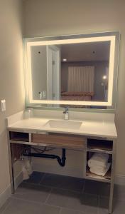 a bathroom with a sink and a mirror at New Star Inn El Monte, CA - Los Angeles in El Monte