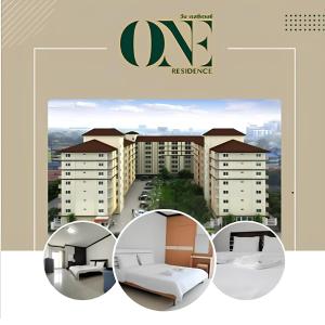 巴吞他尼的住宿－ONE Residence，公寓大楼的一张海报,一张圆床