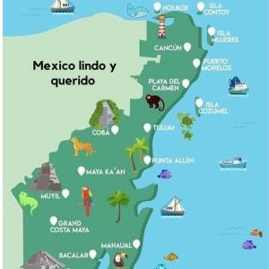 a map of mexico indo venezuela at Maha cabin beach access in Mahahual