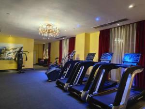 een fitnessruimte met cardio-apparatuur in een hotelkamer bij The Royal Pinnacle Hotel in Doumen