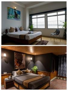 duas fotografias de um quarto com uma cama e um quarto com uma cama em Blissful Stay em Gangtok