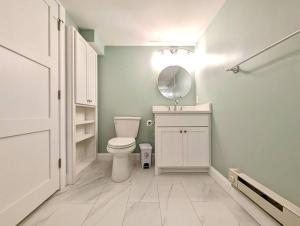 明尼阿波利斯的住宿－Historic Home Near Minnehaha Falls，白色的浴室设有卫生间和镜子