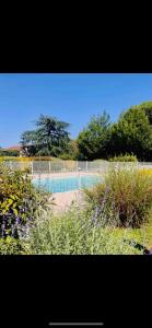 a swimming pool in front of a fence at Aux roches d'Or in Roques Sur Garonne