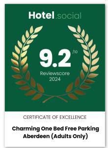 a certificate of excellence with a laurel wreath at The Holiday 20 flat! outside LEZ in Aberdeen