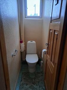 a small bathroom with a toilet and a window at Räpina in Räpina