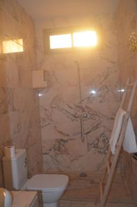 a bathroom with a toilet and a marble shower at Tamrisurfcamp in Tamri