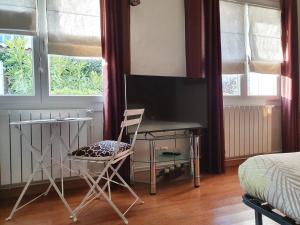 TV a/nebo společenská místnost v ubytování Chambre double accueillante avec douche privative