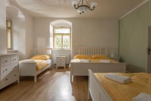 a bedroom with two beds and a window at Chalupa Kolowrat in Horka