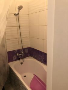 y baño con bañera y ducha. en 1 - izbový apartmán s kúpeľňou, en Bratislava