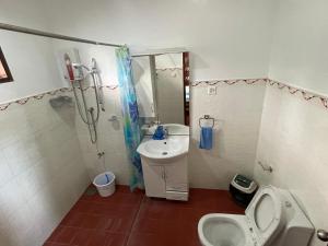 een badkamer met een wastafel, een toilet en een douche bij Tauig Beach Resort in Moalboal