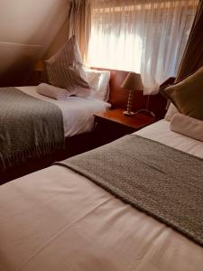 a hotel room with two beds and a window at Khutsong Lodge 