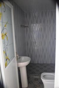 een badkamer met een wastafel en een toilet bij Batad Roberto's Abung Inn and Restaurant in Banaue