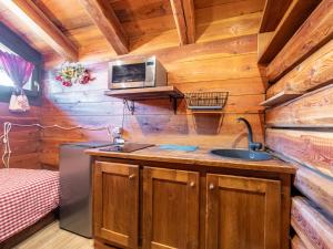 a kitchen with a sink and a microwave at Studio Ancienne Bergerie Studio 3 by Interhome in Valtournenche +29 photos