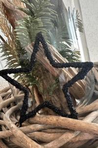 a black star decoration on a basket with a plant at Apartment Bergfreude by Interhome in Saas-Grund