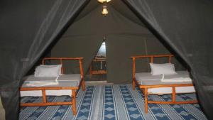 a couple of beds in a tent at Camp Seluu - Safari Pkg in Kwangwazi