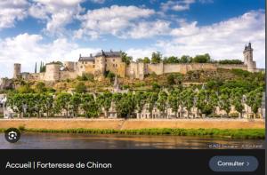eine Burg auf einem Hügel neben einem Wasserkörper in der Unterkunft Côté Château in Chinon + 12 Fotos