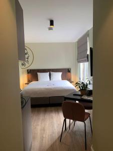 1 dormitorio con 1 cama, 1 mesa y 1 silla en Alex Maastricht, en Maastricht