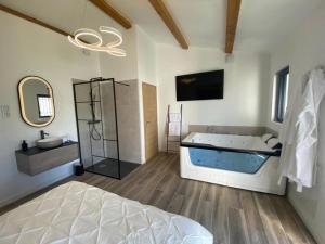 a large bathroom with a large tub and a tv at Magnifique loveroom in Marseille
