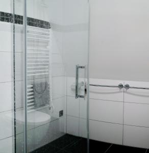 利波瓦拉茲涅的住宿－Resort Bobrovník，带淋浴和卫生间的白色浴室