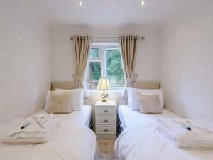 two twin beds in a bedroom with a window at 2 Bed in Okehampton 85432 in Okehampton