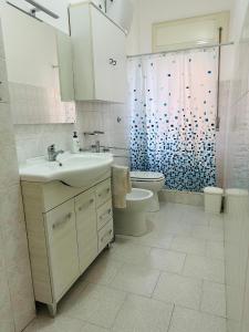 La salle de bains est pourvue d'un lavabo, de toilettes et d'une douche. dans l'établissement Ferdirisa Vesuvio Home&Garden, à San Giorgio a Cremano