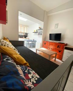 a room with a bed and a kitchen with a television at Bienvenue au parc St Pierre in Amiens