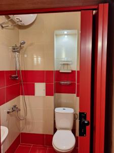 a bathroom with a toilet and a shower at Cozy apartment in the heart of Sofia in Sofia +13 photos