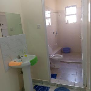 a bathroom with a sink and a toilet at Bamburi One Bedroom Apartment in Mombasa