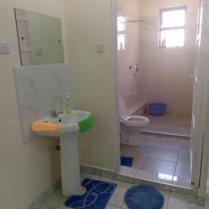 a bathroom with a sink and a toilet at Bamburi One Bedroom Apartment in Mombasa