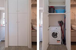 twee foto's van een wasruimte met wasmachine en droger bij La Casa Nuova - Pietra Ligure in Pietra Ligure
