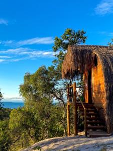 una cabaña en la cima de una colina con el océano en Nature Moreré - Bangalôs com vista para o Mar, en Moreré