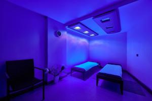 ガールドニにあるVital Hotel Nautisの紫色の部屋(ベッド1台、椅子付)