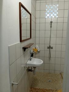 ein Bad mit einem Waschbecken und einem Spiegel in der Unterkunft MO TI KOTÉ in Cayenne