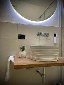 La salle de bains est pourvue d'un lavabo et d'une plante en pot sur un comptoir. dans l'établissement Civico 31, à Verceil