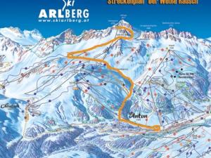 a map of a ski area with snow covered mountains at Apartment Gampen by Interhome in Obergand